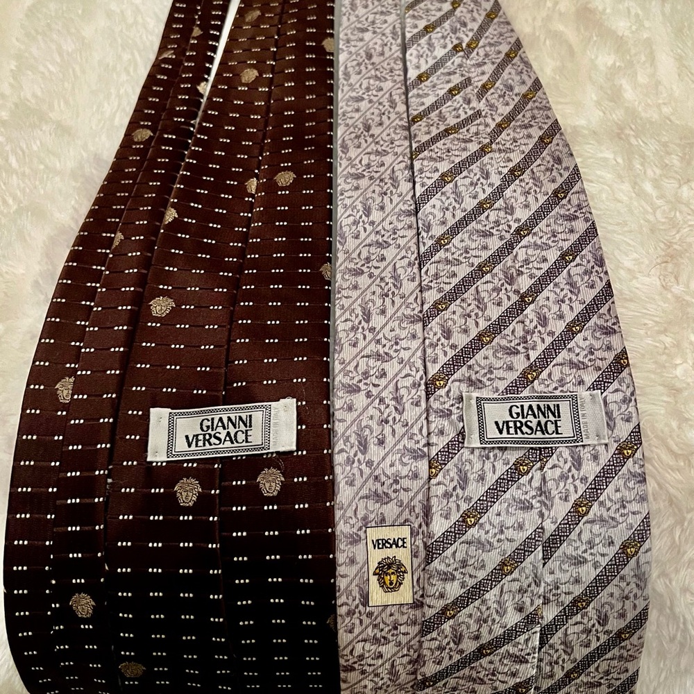 Versace Brown And Gray Patterned Ties Medusa Head… - image 6